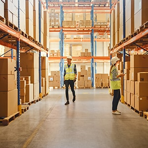 Workers in commercial warehouse